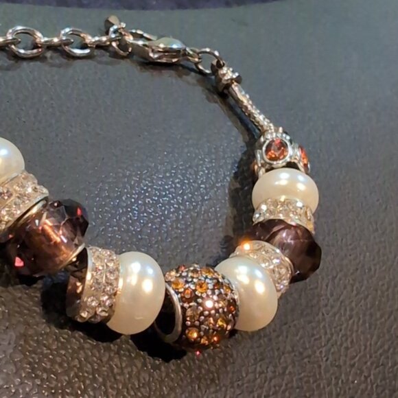 Bella Perlina Pandora Style Charm Bracelet Rhinestone Pearl Silver Customizable - Picture 5 of 12
